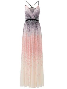 Badgley Mischka Pink Ombre Lace Maxi Dress with Black Waist
